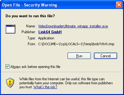 For Safari, an additional dialog may appear. Click "Run" again.