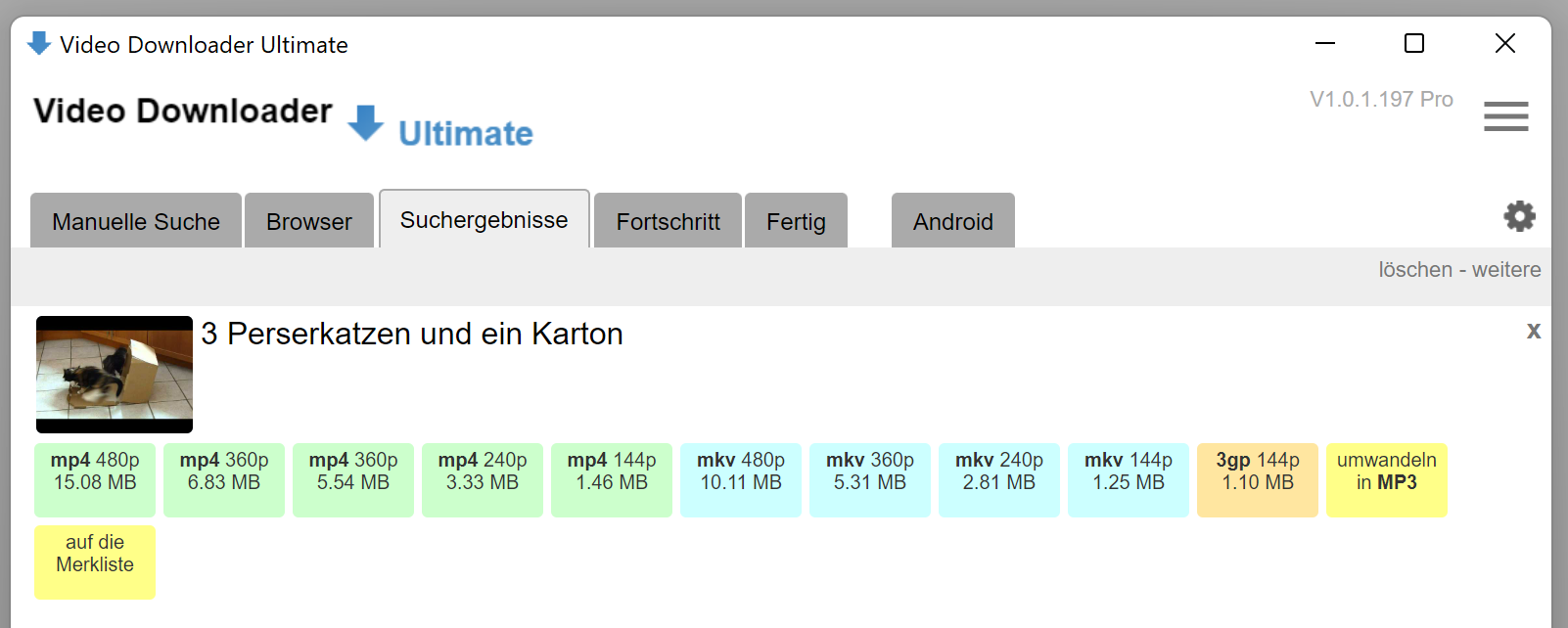 Automatische Suche nach herunterladbaren Videos