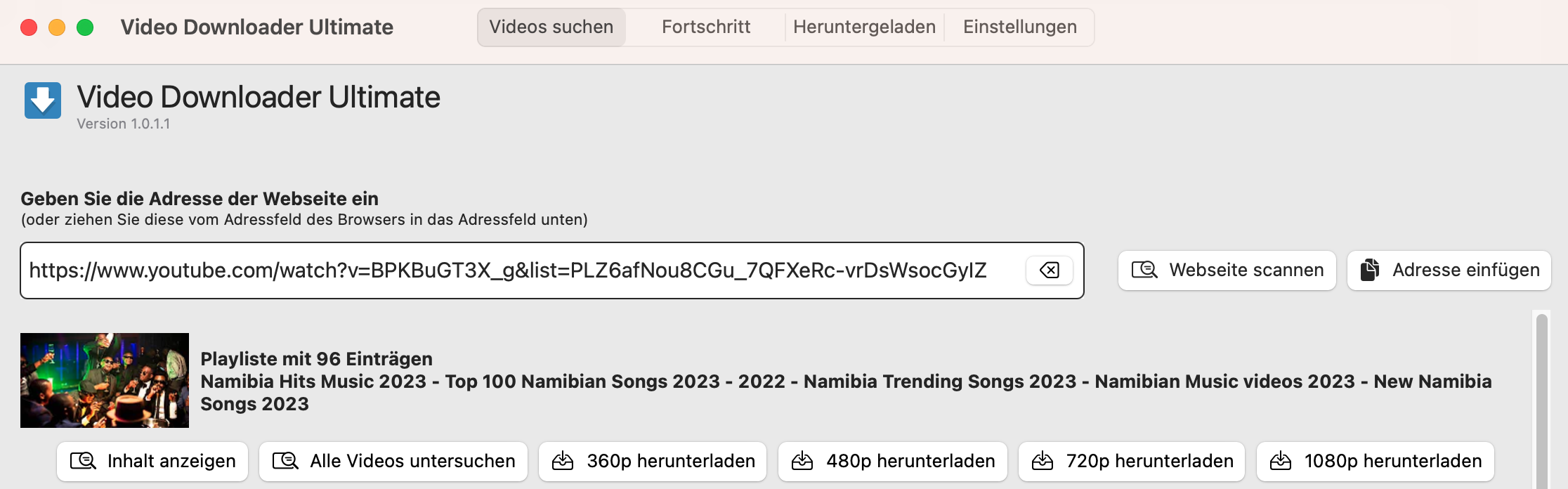 Playlist page for selecting and downloading multiple videos