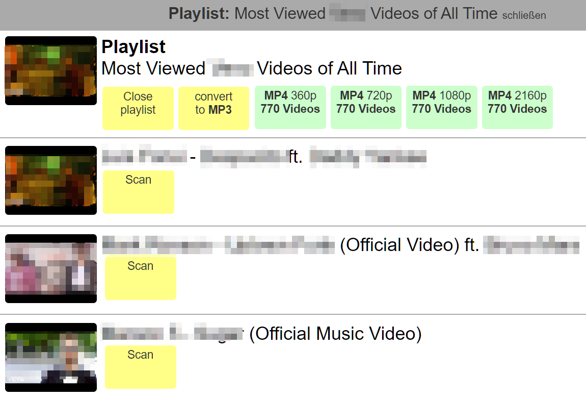 Playlist content overview
