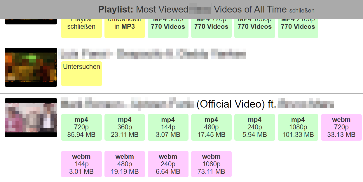 Download-Optionen für alle Playlist-Videos