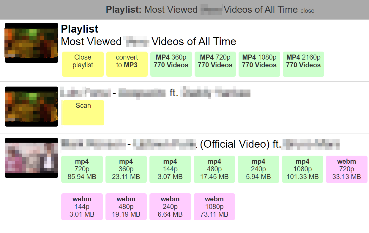 Bulk download options for playlist videos